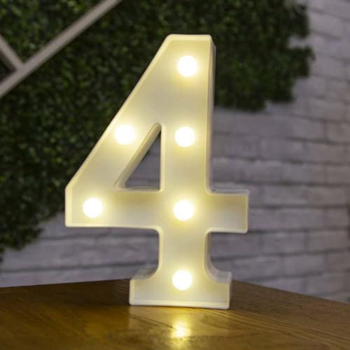 anso Alphabet LED Letters Light Up Numbers White Plastic Letters Standing Decor A to Z 0~9 (Number 4)
