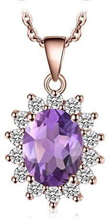 JewelryPalace Oval 1.8ct Prinzessin Diana William Kate Middleton Echt Amethyst Ketten Anhänger 45CM, Lila Stein Schmuck Set, Kette 925 Silber Mädchen Edelstein, Halskette Damen Collier Frauen Rosegold