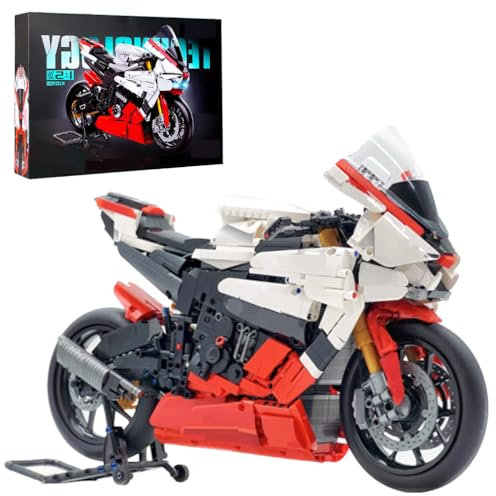 Auforua Technik Motorrad Modellbausatz mit LED-Beleuchtung, 1:5 Groß Motorrad Bausatz, 2347 Teile MOC Klemmbausteine Motorrad, Technik Motorrad Bausteine