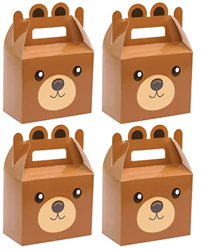 24Pcs Bear Treat Boxes Party Supplies Bear Baby Shower Theme Party Favor Goody Gift Boxes For Kids Boy Girl Brown Theme Birthday Baby Shower Decorations Treat Candy 5.9x3.2x7.9inch