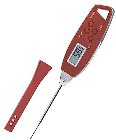 Hohopeti Digitales Fleischthermometer Mit Sonde Für Bbq Bis Sofort Ablesbar Wasserdichtes Küchenthermometer Für Lebensmittel Edelstahlstift Rot