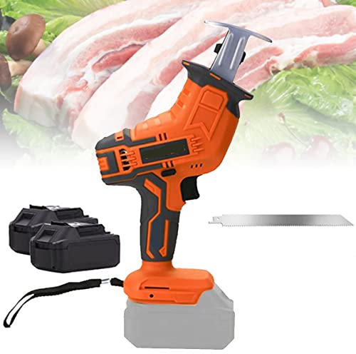 Sierra Eléctrica para Huesos,20V Sierra Carnicero para Cortar Huesos Jamon Congelar Carne,Multifunción Sierra con Batería y Cuchilla,Cargador Rápido,Luz LED,2battery+1sawtooth