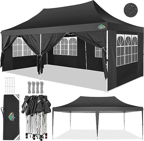 COBIZI Pavillon 3x6, Faltpavillon 3x6 Wasserdicht Stabil Winterfest, Sofort aufklappbare Vordächer Outdoor Gartenzelt mit 6 Seitenteilen, für Party Garten Festival, Schwarz