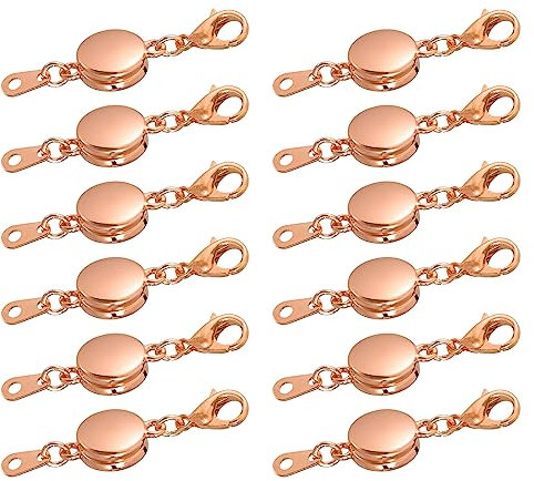 sourcing map 12Pcs Magnetic Jewelry Clasps, Oblate Magnetic Clasps Locking Closures with Lobster Clasps for Bracelet Necklace Jewelry Making (Rose Gold)