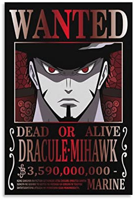 Anime One Piece Wanted Poster Mihawk Leinwand Wandkunst Drucke Poster Foto Bild Malerei Poster Raumdekor 40 x 60 cm