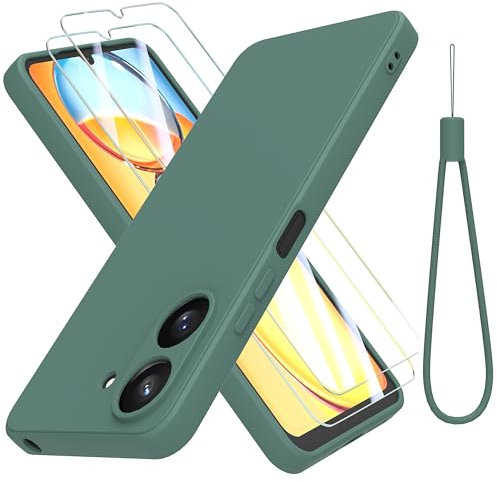 THIYUFUNS Case for Xiaomi Redmi 13C 4G with 2 Tempered Glass Screen Protector, Redmi 13C Case Silicone Slim Fit Shockproof Anti-Scratch Compatible with Xiaomi Redmi 13C 4G - Dark Green