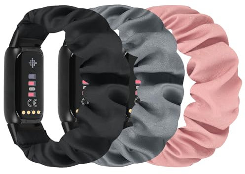 DKGKOO Lot de 3 bracelets chouchous élastiques compatibles avec Fitbit Luxe, tissu doux, bracelet de rechange pour femme, Small Size, Coton, Pas de gemme