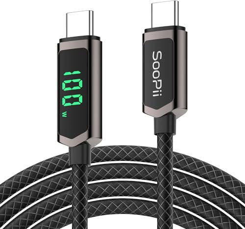 SooPii 100W USB C Kabel, 6.6FT/2M PD Schnelllade USB C auf USB C Kabel mit Display, Nylon-geflochtenes Type C Kabel für lPhone 15/Pro/Plus/Pro Max, MacBook, Galaxy S23/S22