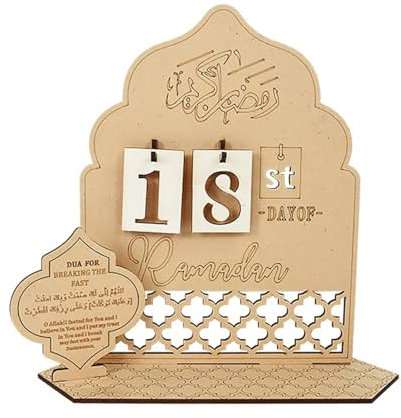Ramadan-Adventskalender aus Holz, Countdown-Kalender, Ramadan-Dekorationen, 30 Tage, bis Eid, Ramadan, Geschenke für Kinder (Gelb B, 20 x 20 cm)