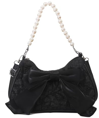 ZCHNB Schwarze Schleife Perle Umhängetasche Kleine Perlen Dolly Taschen Für Hochzeit Abend Party Satin Tasche Frauen Clutch Brautjungfer Handtasche