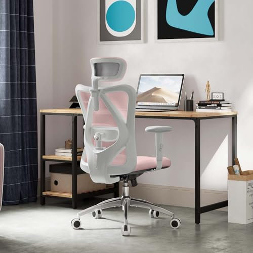 SIHOO M18 Bürostuhl ergonomisch, Computer-Schreibtischstuhl mit Verstellbarer Kopfstütze und Lendenwirbelstütze, hoher Rücken Executive Drehstuhl für Home Office (Hellrosa)