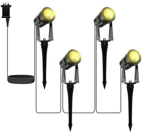 LONIUTO Garden Spotlights Mains Powered 4-in-1,14M Spike Lights 3000K Warm White,14V Low Voltage Landscape Lights,IP65 Waterproof Outdoor Garden Spotlights for Pathway,Lawn,Yard (4 Pack*3W)
