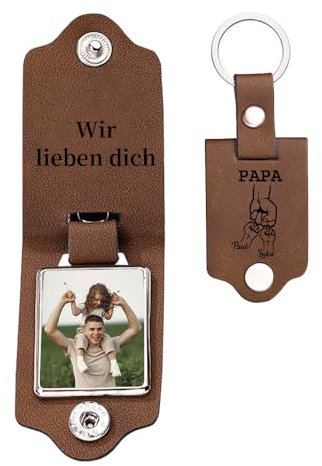 lorajewel Schlüsselanhänger Personalisiert Leder Schlüsselanhänger mit Namen Foto Geschenke für Männer PAPA-Fahr Vorsichtig, ich brauche dich hier bei mir (Braun-PAPA)