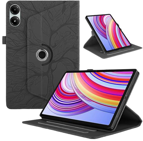 TEDTIKJT Funda para Xiaomi Redmi Pad Pro 12.1 2024 Tabletas Funda Cuero PU 360°Rotación Soporte Flip Case Tabletas Cover Xiaomi Redmi Pad Pro 12.1 Carcasa, Negro Árboles