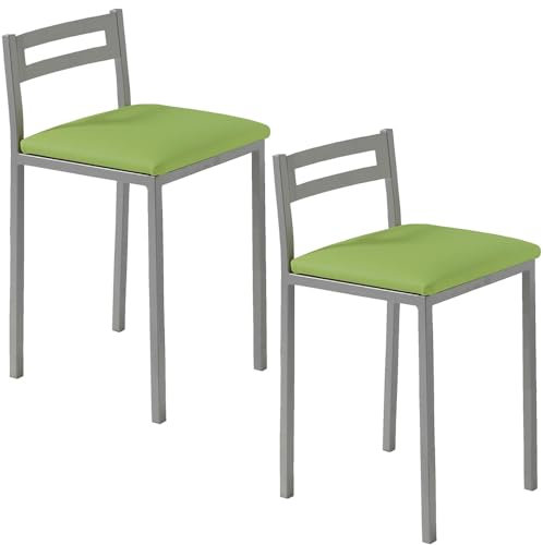 MOMMAHOME® Taburetes de Cocina - Pack 2 Taburetes de Cocina, Banquetas, Taburete Bar, Material Metal/Ecopiel, MOLI, Medidas 34x34x65cm (Verde/Plata)