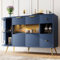 KOMHTOM Buffet Bleu avec Portes vitrées et tiroirs, Chambre Vitrine Armoire de Rangement avec étagères Moderne à LED pour Le Salon, la Chambre à Coucher (Bleu)