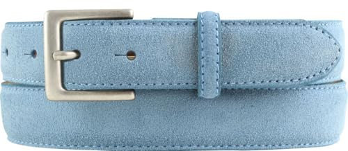 BELTINGER Gürtel aus Veloursleder 3,0 cm | Velour-Ledergürtel für Herren 30mm | Wildleder-Gürtel mit antik-silber Gürtelschließe | Jeansblau 110cm