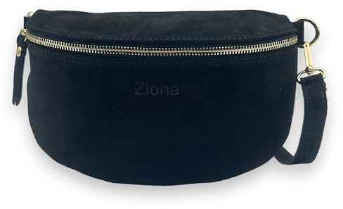 Bauchtasche Wildleder Goldener Reißverschluss Damen Crossbody Bag Velours Gürteltasche Hüfttasche Bodybag Schultertasche (Schwarz)