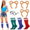 Puedno 7 Stück Streifenhörnchen Kostüme Set, 3 Paar kniehohe Socken 3 Stk Streifenhörnchen Ohren Stirnband und 1 Stk Runde Brille für Erwachsene Teenager