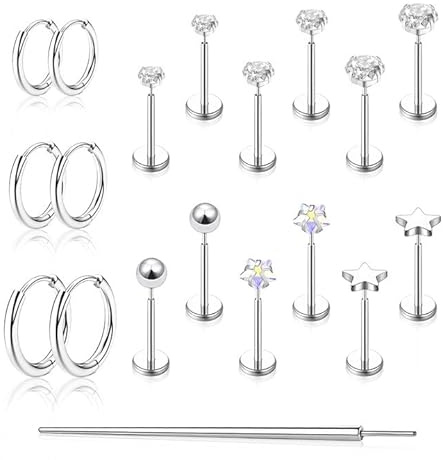 jagosen Flat Back Stud Earrings Cartilage Earrings for Women Men Hypoallergenic Threadless Flat Back Earring Surgical Steel Earring Tragus Helix Labret Lip Medusa Conch Body Piercing Jewelry
