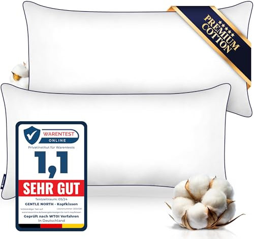 Gentle North Hochwertige Kopfkissen in Hotelqualität 40x80 cm groß- 2er Set Flauschige, ergonomische Schlafkissen (Ökotex 100 Zertifiziert) - Mit Reißverschluss - Waschbar bis 60°