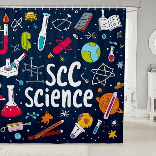 TDTRADD Chemie-Badevorhang, bunt, chemisches Reagenzglas, Badezimmer-Zubehör, Wissenschaft, Studenten, Lerngeschenk, chemische Gleichung, Duschvorhang-Set, 183 cm B x 183 cm L, ästhetischer