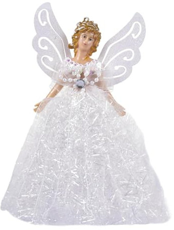Moreeulsi Puntale per albero di Natale a forma di angelo, con ali, 22 cm, decorazione per albero di Natale, bambola di Natale da appendere, decorazione per albero di Natale, ciondolo a forma di angelo