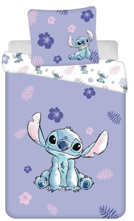 Jerry Fabrics Lilo and Stitch Wendebettwäsche – Bettbezug 160 x 200 cm und Kissenbezug 70 x 80 cm – 100 % Baumwolle