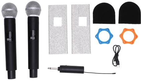 Elprico Drahtlose Mikrofone, 2-teiliges Drahtloses Mikrofon mit Empfänger, Dynamisches Handmikrofon-Set mit Rauschunterdrückung für Karaoke, Gesang, Rede, Vorlesung