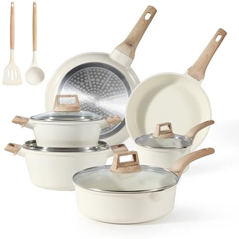CAROTE Set di pentole e padelle antiaderenti, set di pentole da cucina in granito, in pietra naturale antiaderente, con padelle, adatto a tutte le stufe, inclusa induzione (12 pezzi)
