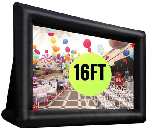 Inflatable Projector Screen, 16ft/20ft Inflatable Outdoor Projector Movies Screen with Blower, 16:9 HD Double-Sided Front Rear Projection Movie Screen for Backyard Party Travel Home Theater 16ft
