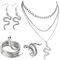 AYNKH Medusa Snake Schmuck Set, Mehrschichtige Schlangenhalskette, Schlangenknochenkette, schlangenOhrringe, Verstellbarer Schlangenring, Halloweenkostüm Modeaccessoire, Geschenk,Medusa Kostüm (4PCS)