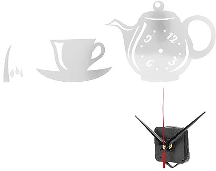 SUPYINI Mirror Wall Stickers, DIY Wall Clock, Mirror Stickers, Teapot Shaped Decals for Living Room, Bedroom (Silver)
