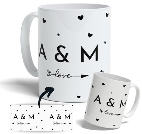 Taza personalizada con iniciales. Taza personalizada para regalo con texto. Regalo original personalizado San Valentín. Regalos parejas. (Iniciales 2)