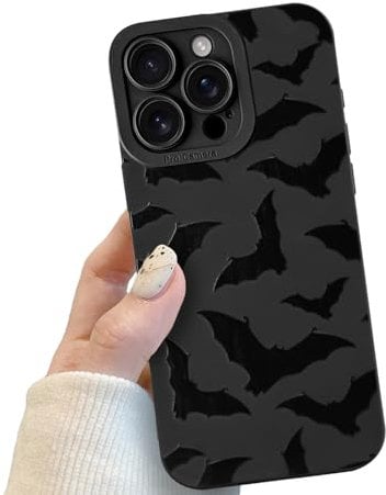 Compatible for iPhone 16 Pro Case, Black Cool Cute Bats Case Design for Women Girls, Soft TPU Slim Profile Anti-Slip Shockproof Protective Phone Cover for iPhone 16 Pro