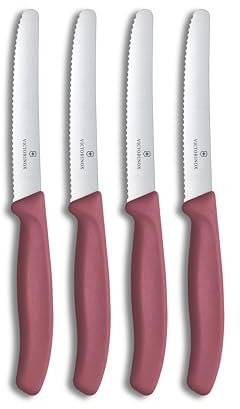 Victorinox Swiss Classic Breakfast Knife, Bread Knife, 4-Piece Set, Sharp Blade, Serrated Edge, 11 cm, Stainless Steel, Red