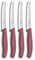 Victorinox Swiss Classic Coltello da Colazione, Coltello da Pane, Set da 4 pezzi, Lama Affilata, Seghettata, 11 cm, Acciaio Inossidabile, Rosso
