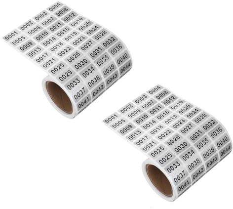 ZYWQ 0001 bis 2000 Fortlaufende Nummern Aufkleber, 2 Rollen Selbstklebende Wasserfeste Etikette Aufkleber für die Lagerung, Organisation, Beschriftung, Klassifizierung (0,39 x 0,78 /1x2 cm)