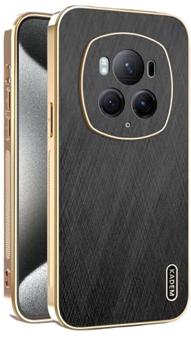 Kainevy Coque pour Honor Magic 6 Pro Cuir Silicone avec Protection Camera, Housse Etui Antichoc Souple Ultra Fine pour Honor Magic 6 Pro Luxe Aesthetic, Texture du Bambou Veiné de Doré (Noir)