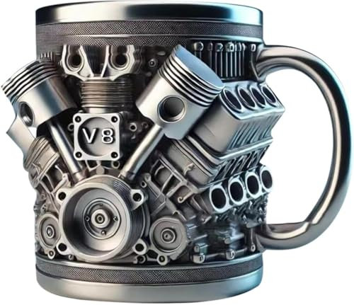 Aiwdeyi V8 Engines Stainless Steel Cup | 300 ml Personalised 3D Engines Stainless Steel Mug | Car Engine Design Mug, Insulated Travel Bumbler for Men Children Friend