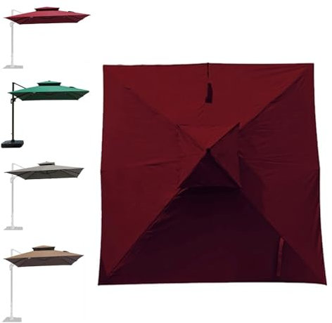 MACAGGTNTU 300cm Auvent De Rechange pour Parasol De Terrasse Housse De Rechange pour Carré Parasol D'extérieur Marché, Toile De Rechange pour Déporté Parasol(Red)