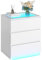AOGLLATI Table de Chevet Bout de Canapé, Table de Nuit LED avec 3 Tiroirs, Plateau en Verre Visible, Éclairage Réglable, Chevet de Lit pour Adulte en Bois, pour Chambre, Salon, Bureau (1, Blanc)
