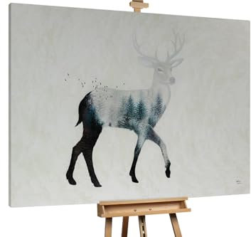 KunstLoft Ölgemälde 'Deer's Soul' 200x150cm | Original Handgemalte Gemälde | Shabby Chic | Grau und Weiß | Leinwand-Bild Ölgemälde einteilig groß | Modernes Kunst Ölbild