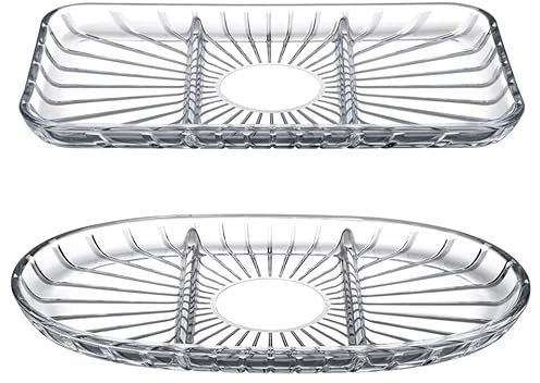 Queensway Home & Dining 3-Compartment Glass Serving Tray, Clear Divided Dish for Snacks, Appetizers, Dips, Condiments, Elegant Tableware for Parties & Buffet, Fridge & Dishwasher Safe