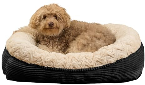 OHS Extra Large Dog Bed, Luxury Faux Fur Ribbed Dog Bed Super Soft Comfy Machine Washable Giant Pet Beds for Napping or Relaxing, 170 x 96cm - Cream/Black