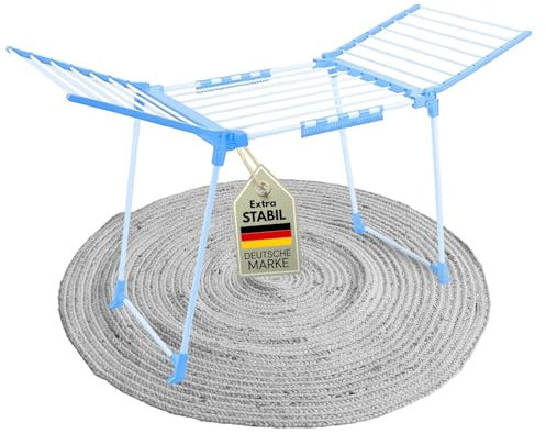 Coemo Flügelwäschetrockner Blau mit Sockenhalter - Faltbarer Wäscheständer klein aus Stahl, 30 kg Belastung, Standtrockner platzsparend, Kleiderständer stabil - Camping Wäschetrockner zerlegt