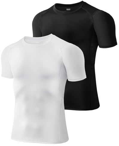 Tigersay Compression Shirt Men Base Layer, Short Sleeve Gym Top | Compression Muscle Support, Moisture-Wicking Breathable Stretch, Quick Dry, for Running, Gym, Sports, Football & Cycling