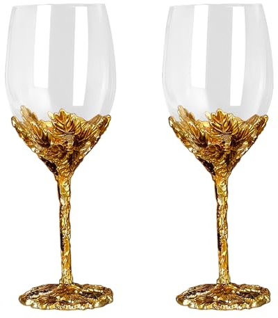 Simcat Lot de 2 verres à vin rouge et blanc en émail peint à la main en forme de fleur sans plomb - Verre à vin à longue tige - Cadeau idéal