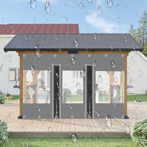 Durchsichtige Planenvorhänge,Mit Reißverschluss Tür,Graue Transparente Wasserdicht Plane Seitenteile,Mit Ösen,Outdoorvorhänge,PVC-kunststoffplane,Für Pergola Pavillon Patio