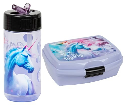 Goldkids - Brotdose und Trinkflasche Set für Kinder – BPA-frei, auslaufsichere Trinkflasche 330 ml - Lunchbox- Einhorn-Motiv
